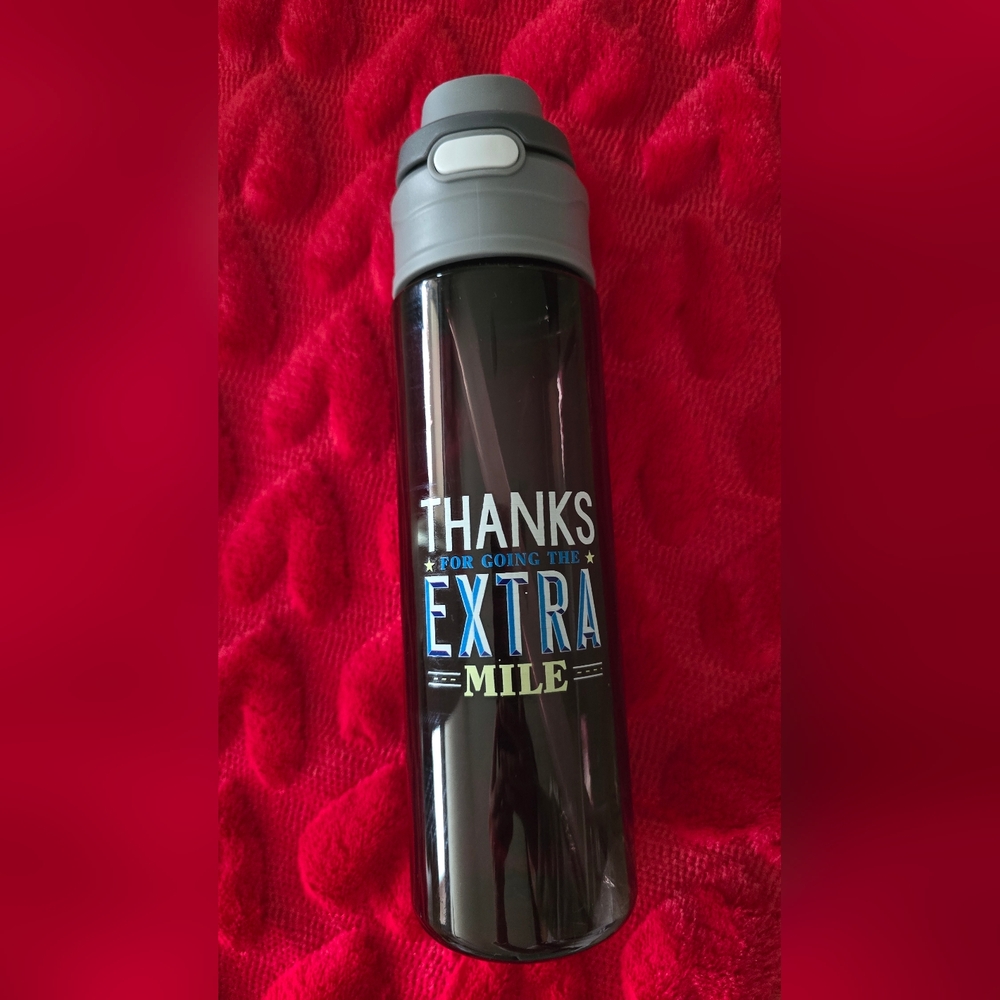 Dual-Sip Water Bottle 28 oz. With Carry Handle Black/Grey Color. Positive Quote.